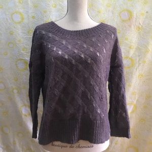 LOFT Purple Lightweight Pointelle Crewneck Sweater